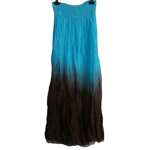 Keysha Silk Blend Ombre Blue Brown Boho Maxi Skirt Made in Italy Size XS